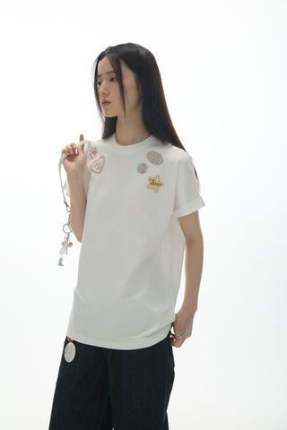 [YAWHAT] print embroidered tee