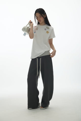 [YAWHAT] print embroidered tee
