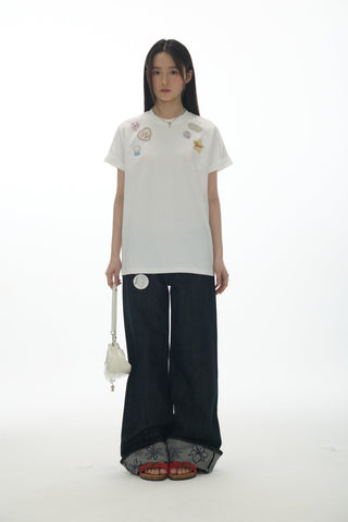 [YAWHAT] print embroidered tee