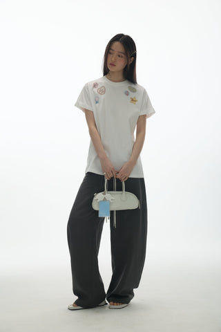 [YAWHAT] print embroidered tee