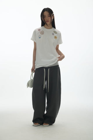 [YAWHAT] print embroidered tee