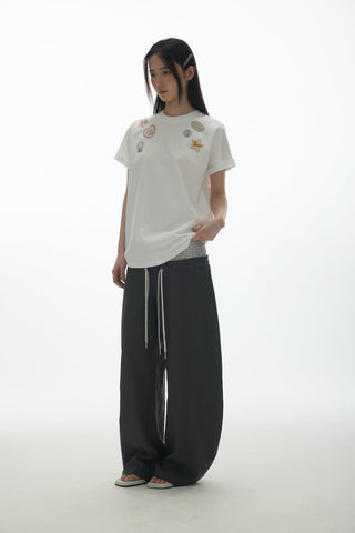 [YAWHAT] print embroidered tee