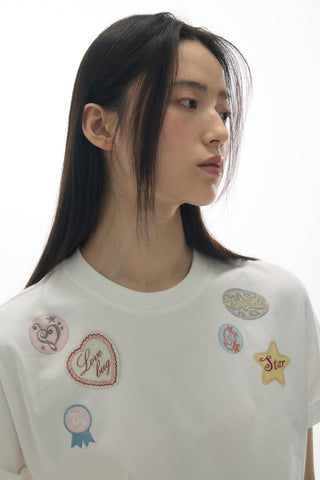 [YAWHAT] print embroidered tee