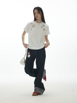 [YAWHAT] print embroidered tee
