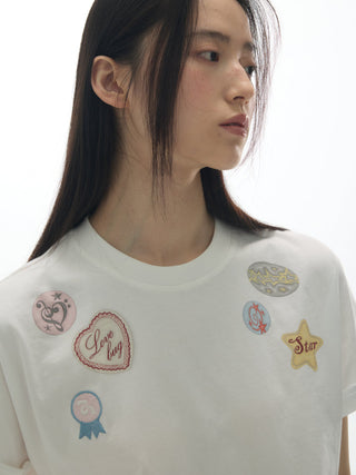 [YAWHAT] print embroidered tee