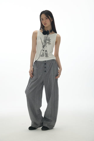 [YAWHAT] plaid straight pants