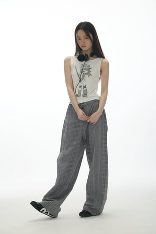 [YAWHAT] plaid straight pants