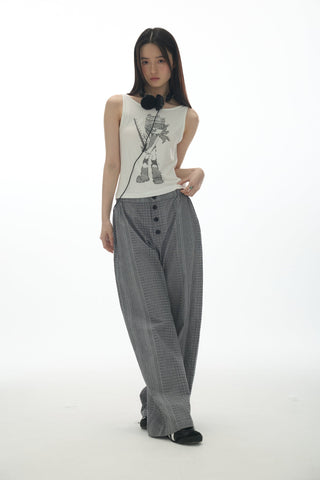 [YAWHAT] plaid straight pants