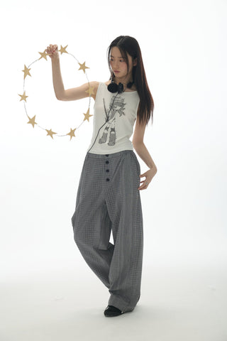 [YAWHAT] plaid straight pants