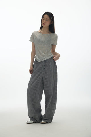 [YAWHAT] plaid straight pants