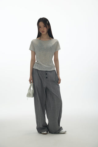 [YAWHAT] plaid straight pants