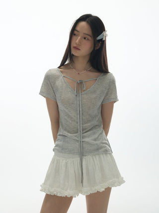 [YAWHAT] V-neck lace-up top