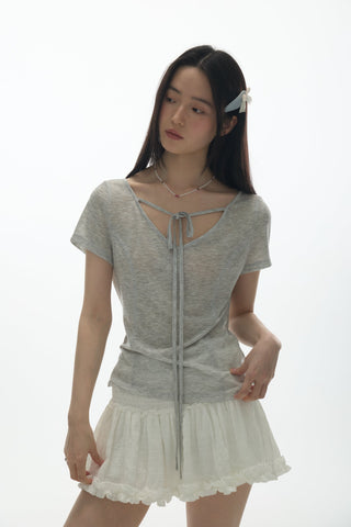 [YAWHAT] V-neck lace-up top
