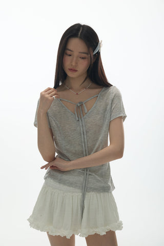 [YAWHAT] V-neck lace-up top