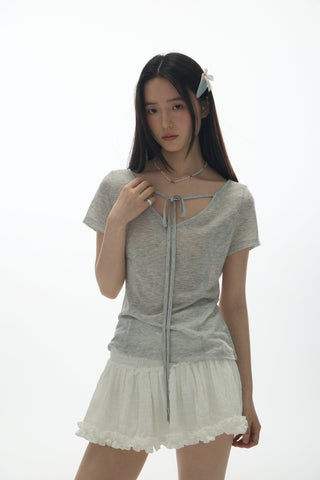 [YAWHAT] V-neck lace-up top