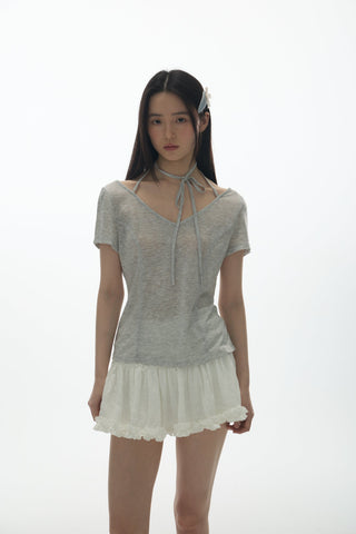 [YAWHAT] V-neck lace-up top
