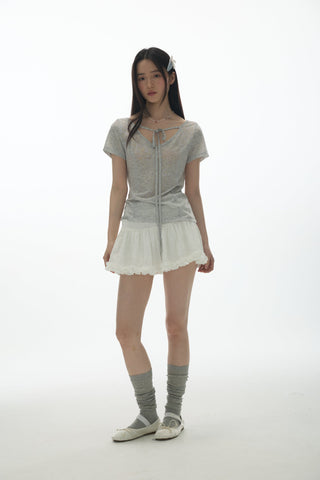 [YAWHAT] V-neck lace-up top