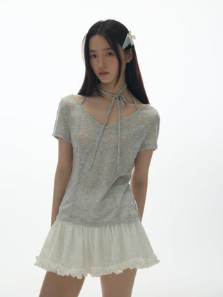 [YAWHAT] V-neck lace-up top