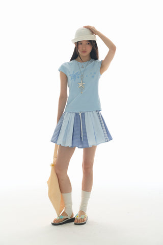[YAWHAT] plaid pleated skirt