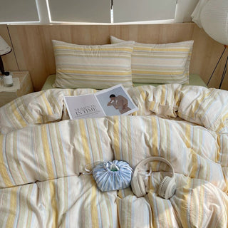 Pastel Yellow Striped Duvet Cover Set