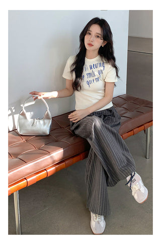Striped wide-leg pants