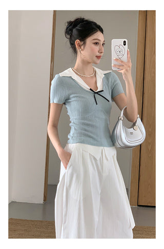 Bow polo sweater Top