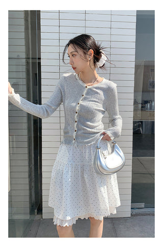 Lace shoulder sweater