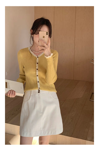 Lace shoulder sweater