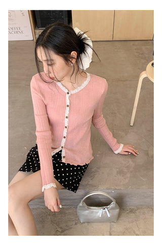 Lace shoulder sweater