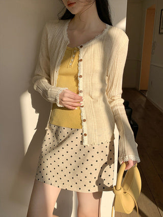 Lace shoulder sweater