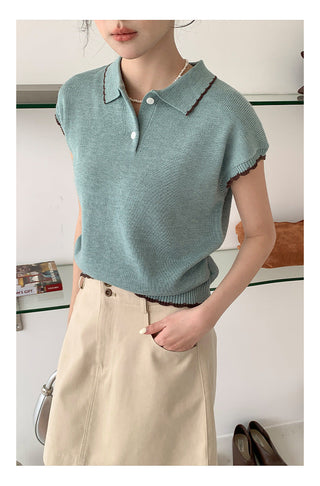 Contrast polo knit Top