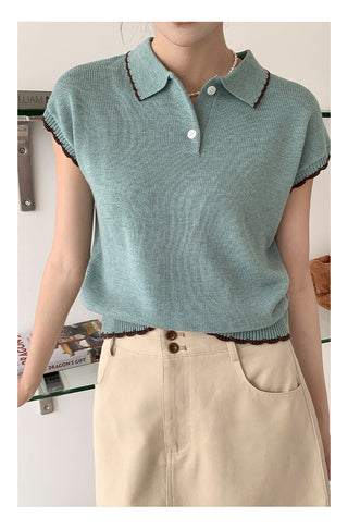Contrast polo knit Top