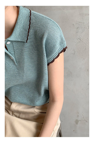 Contrast polo knit Top