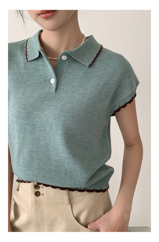 Contrast polo knit Top