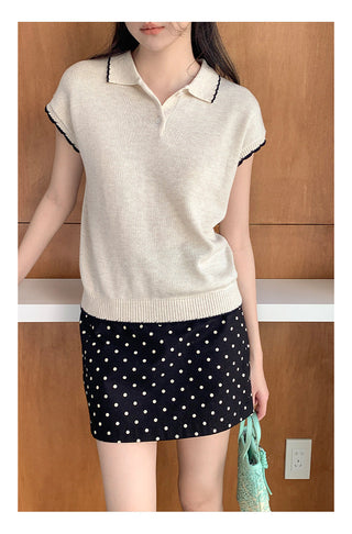 Contrast polo knit Top