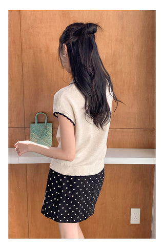 Contrast polo knit Top