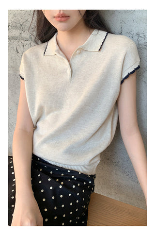 Contrast polo knit Top