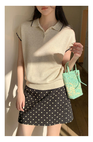 Contrast polo knit Top
