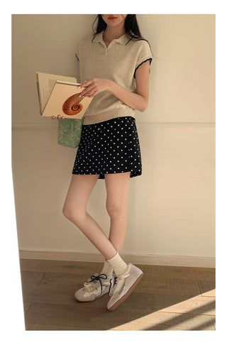 Contrast polo knit Top