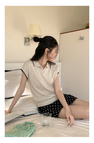 Contrast polo knit Top
