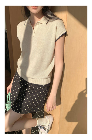Contrast polo knit Top