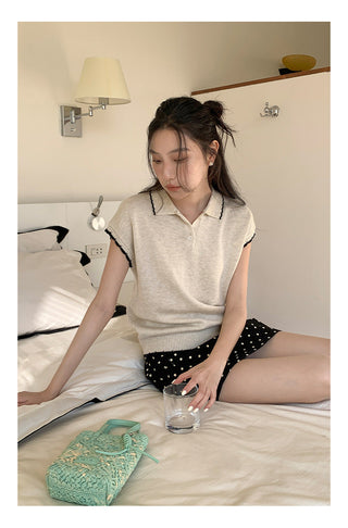 Contrast polo knit Top