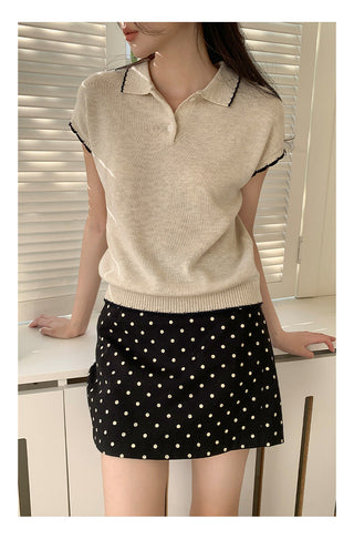 Contrast polo knit Top