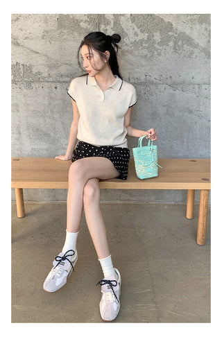 Contrast polo knit Top
