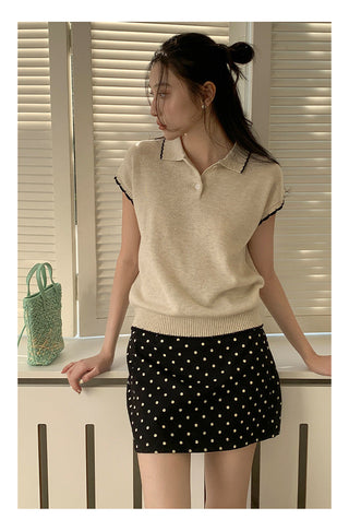 Contrast polo knit Top
