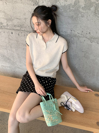 Contrast polo knit Top