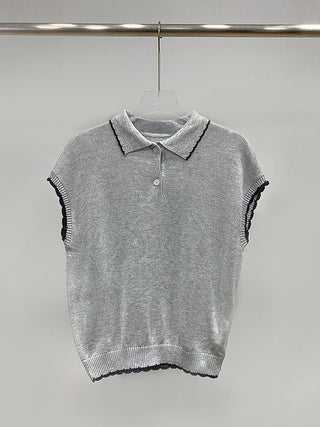 Contrast polo knit Top
