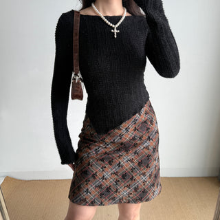 flocking plaid skirt