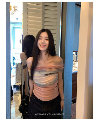 mesh off-shoulder top