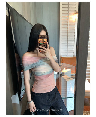 mesh off-shoulder top